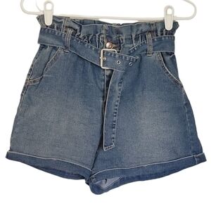7194 * No Boundaries High Waisted Paper Bag Denim Shorts Size S (3-5)
